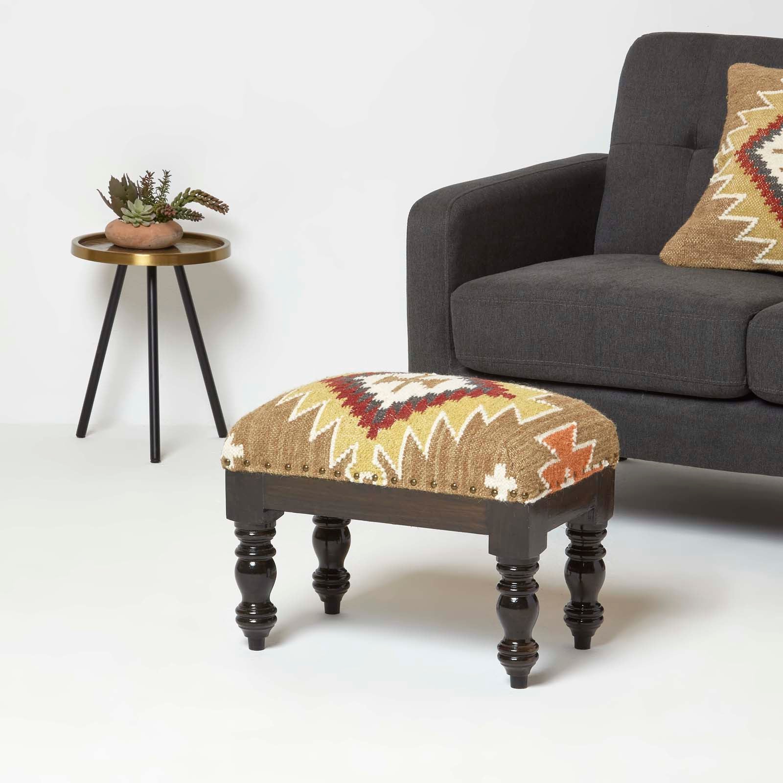 Jaipur Handwoven Kilim Footstool | 50cm x 30cm | Multi Colour