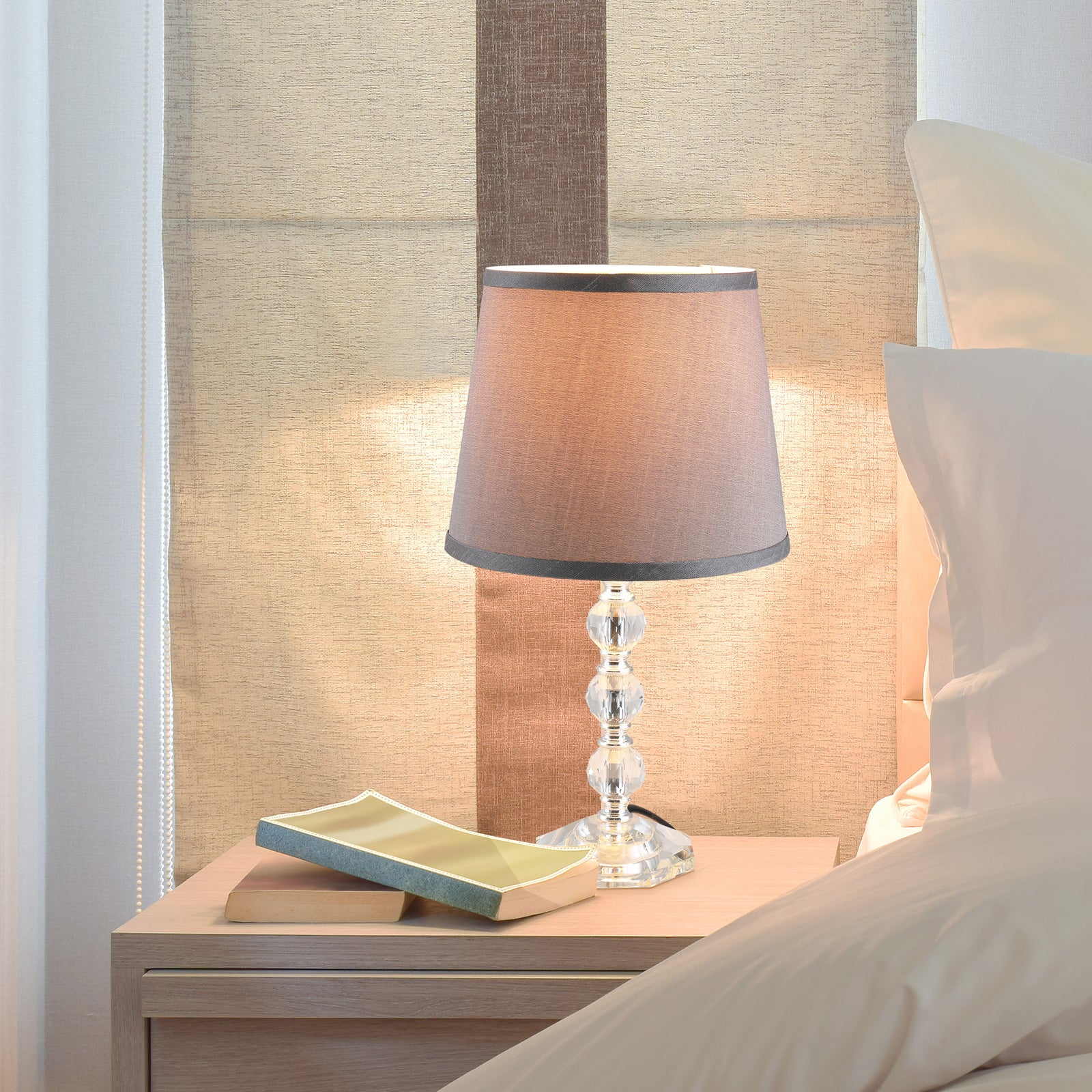 Crystallite Table Lamp W/ Fabric Lampshade Switch Beautiful