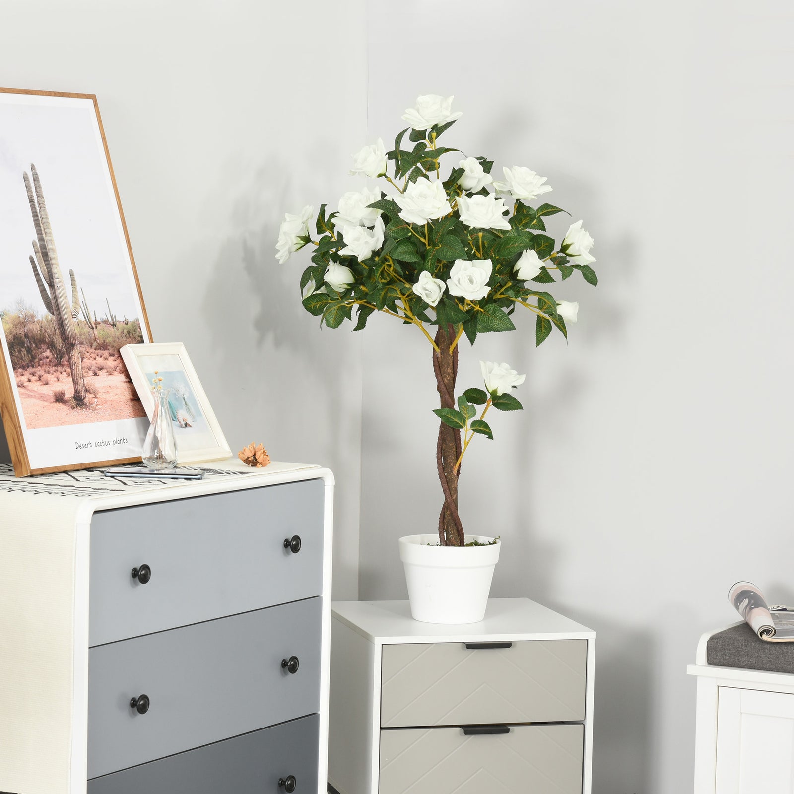 90cm Artificial Rose Tree Fake Decorative Plant | Set of 1 | White
