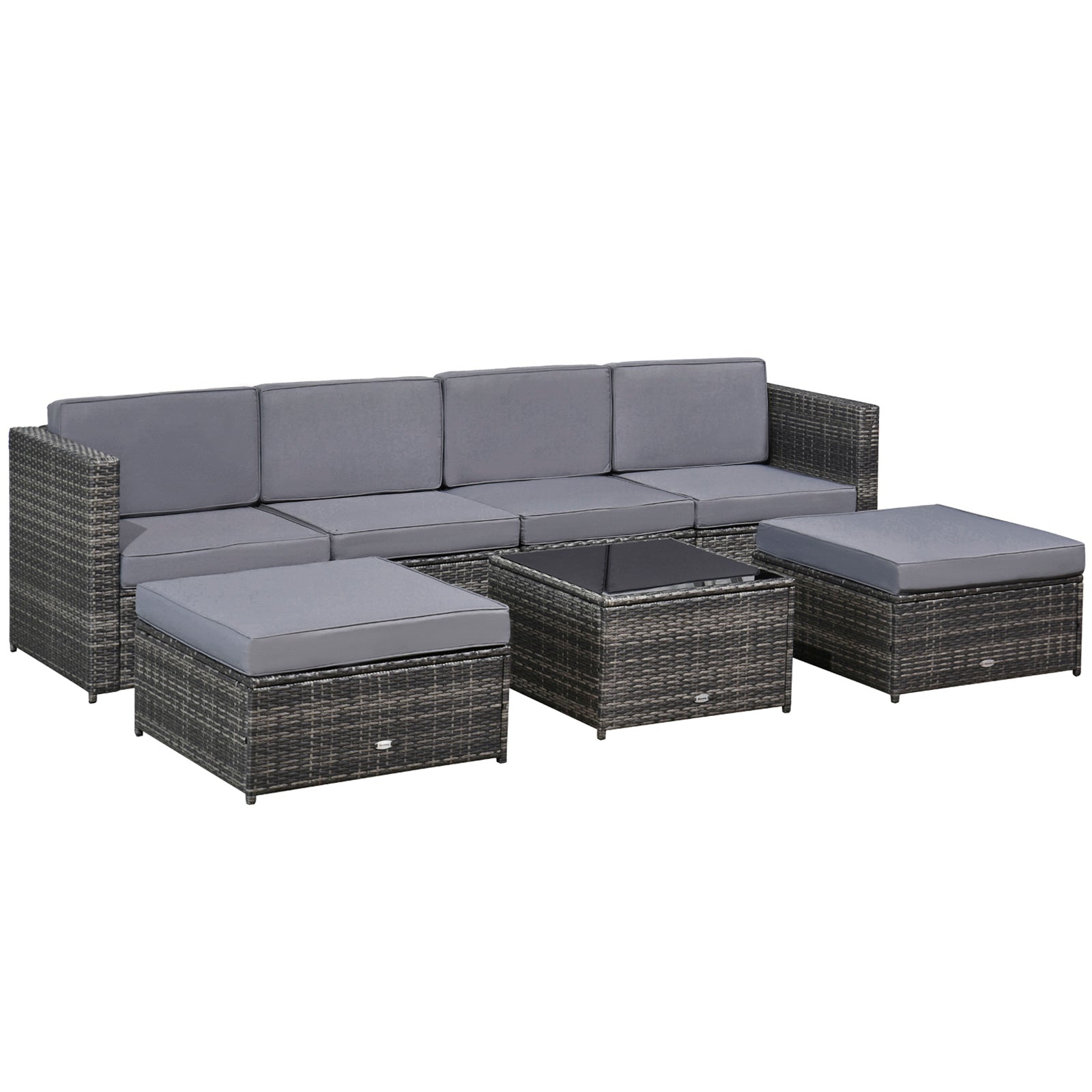 Outsunny 7pc Rattan Garden Furniture Wicker Sofa & Coffee Table Set