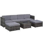 Outsunny 7pc Rattan Garden Furniture Wicker Sofa & Coffee Table Set