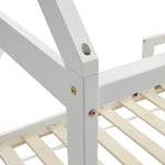 Kids House Bed Frame With Guardrails – 190cm X 90cm Solid Pine Wood Low Design White Montessori Toddler Bed