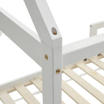 Kids House Bed Frame With Guardrails – 190cm X 90cm Solid Pine Wood Low Design White Montessori Toddler Bed