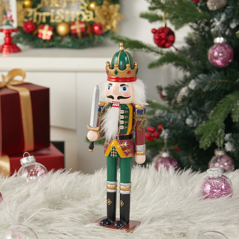Wooden Nutcracker Soldier Figurine Christmas Ornament With Sword