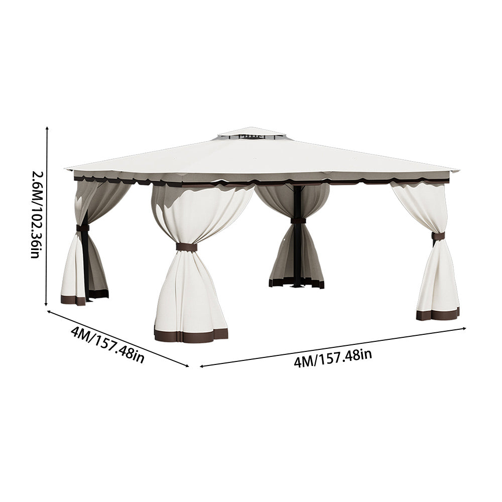 3x3m/4x4m Gazebo With Curtains Double Roof Outdoor Canopy Shelter For Garden, Patio, Or Backyard | Large | Beige