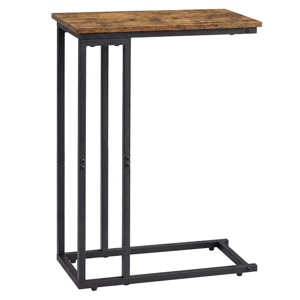 Levede Side Table C Shaped Space Saving For Sofa Bedroom Rustic Brown