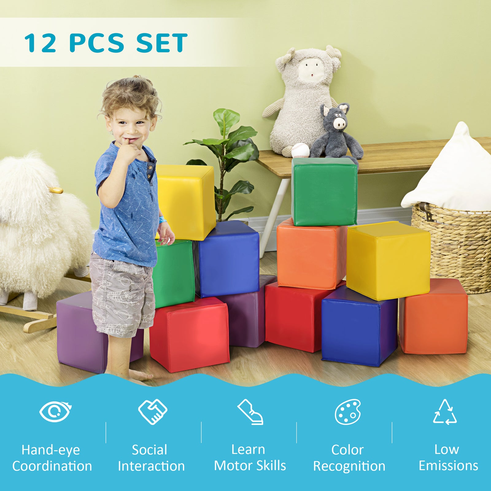 12 Piece Soft Play Blocks Soft Foam Toy Building Stacking Block For Kids | Red