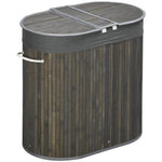 100l Bamboo Laundry Basket W/ 2 Compartments Washing Baskets | One Size