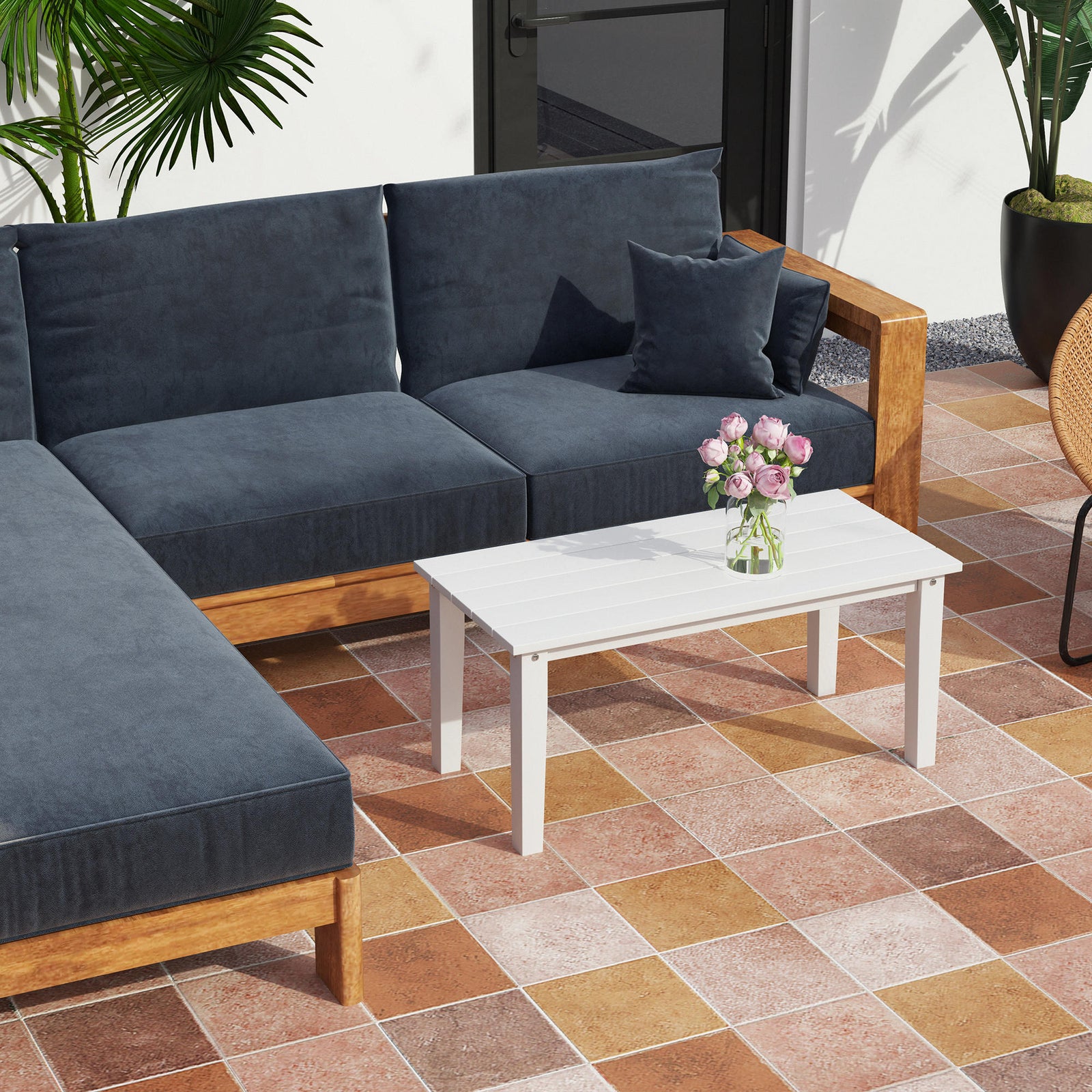 Hdpe Rectangle Garden Coffee Table, Slatted Outdoor Table
