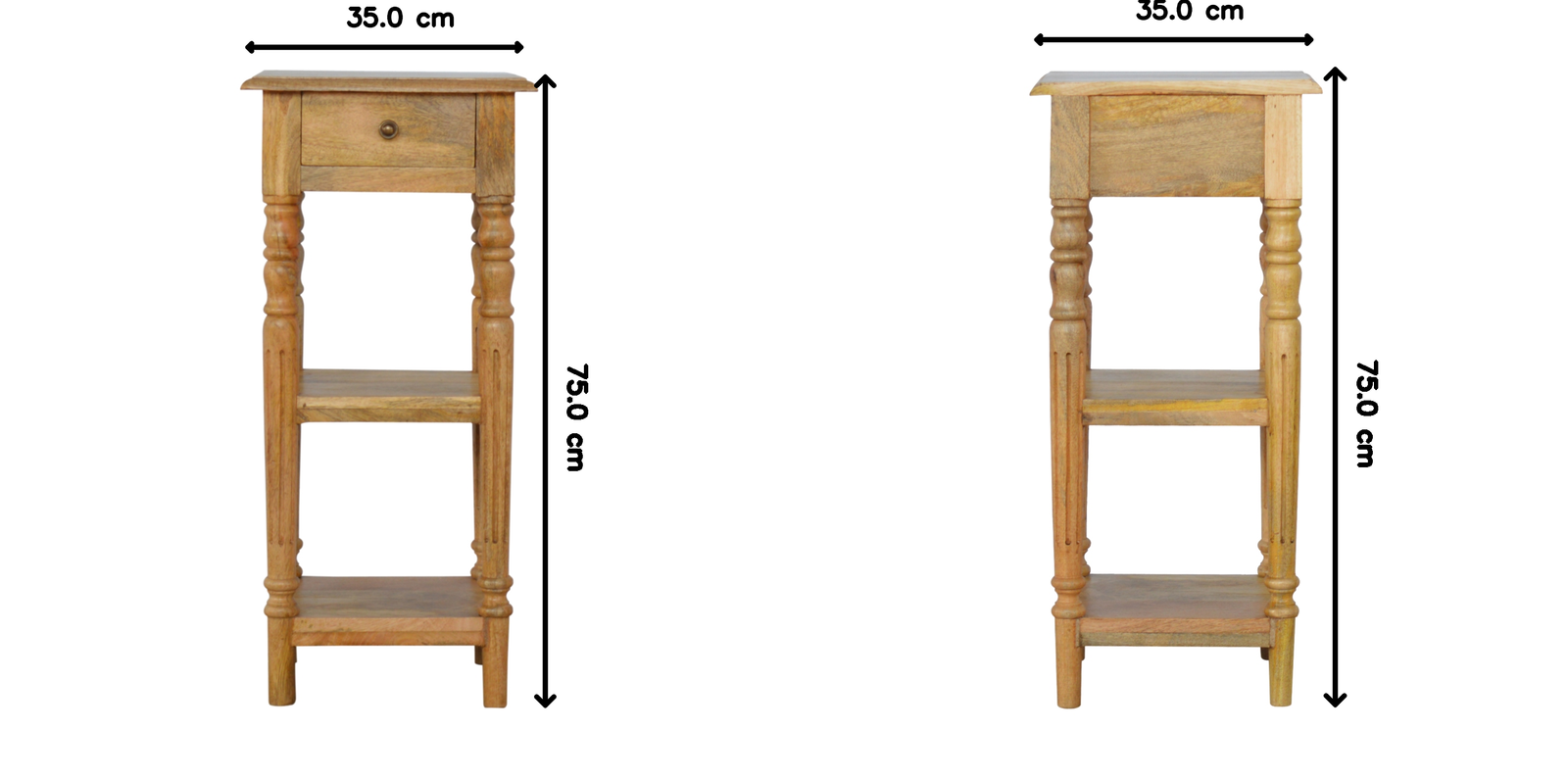Turned Leg Telephone Table, 1 Drawer, 2 Open Shelf, Brown