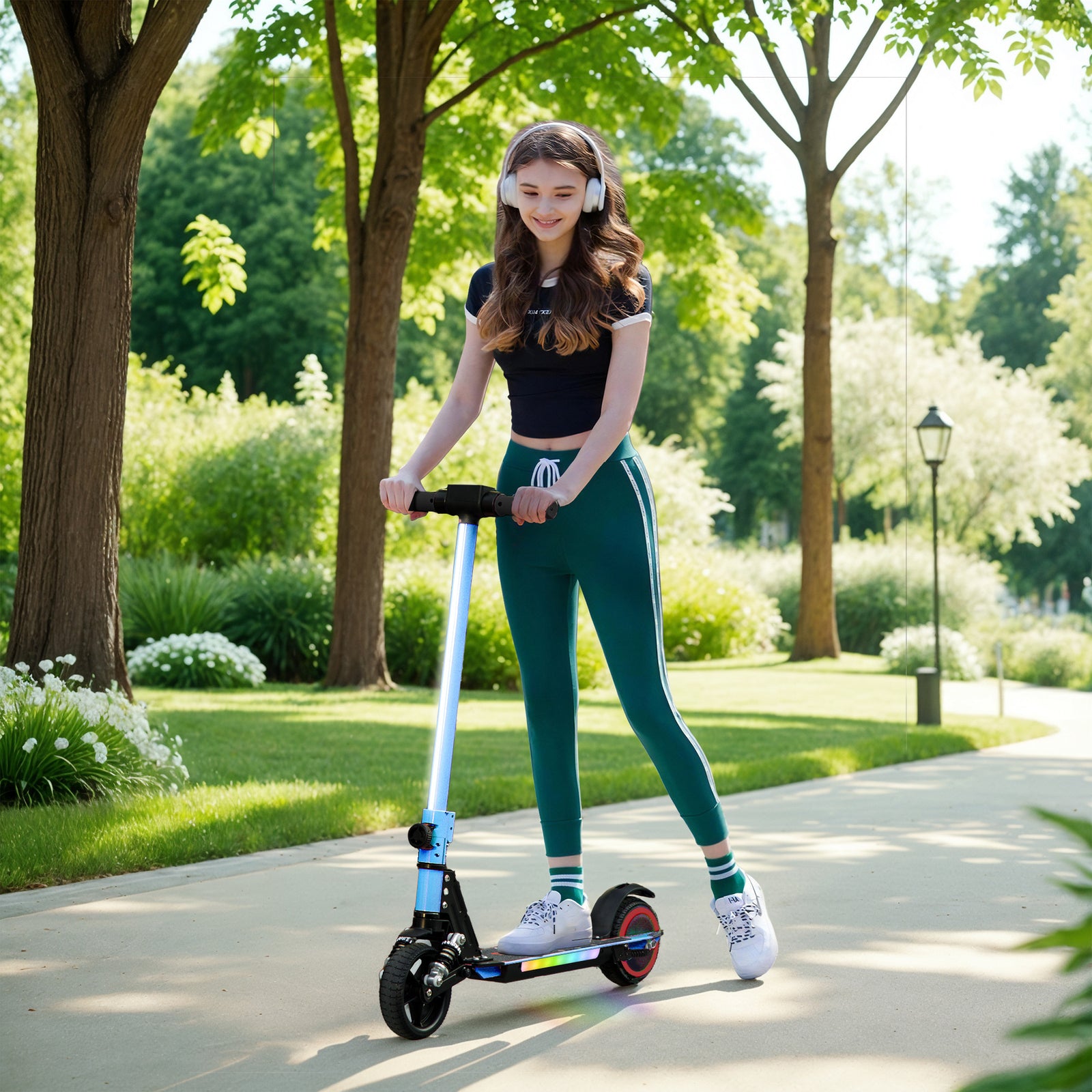 Folding Electric Scooter W/ Led Lights And Display | Blue
