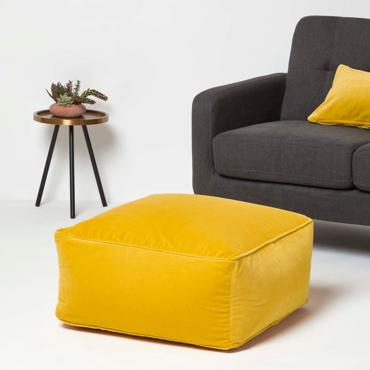 Velvet Pouffe Bean Cube | 60cm x 60cm | Yellow
