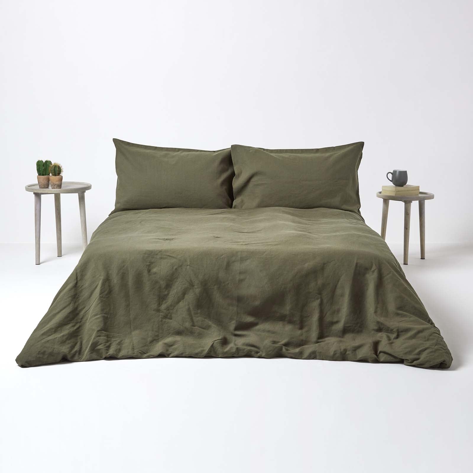 Luxury Linen Deep Fitted Sheet | Super King | Khaki Green