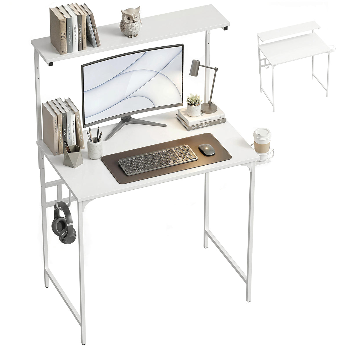 Computer Desk, 80cm Home Office Study Table With Hutch Shelf | White