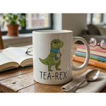 Dyzi Tea-rex Quote Ceramic Coffee Mug White Dinosaur Fun Design