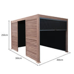 Wood Effect Aluminium Pergola With Blinds & 2 Louvre Panels | 3m x 3m | Brown