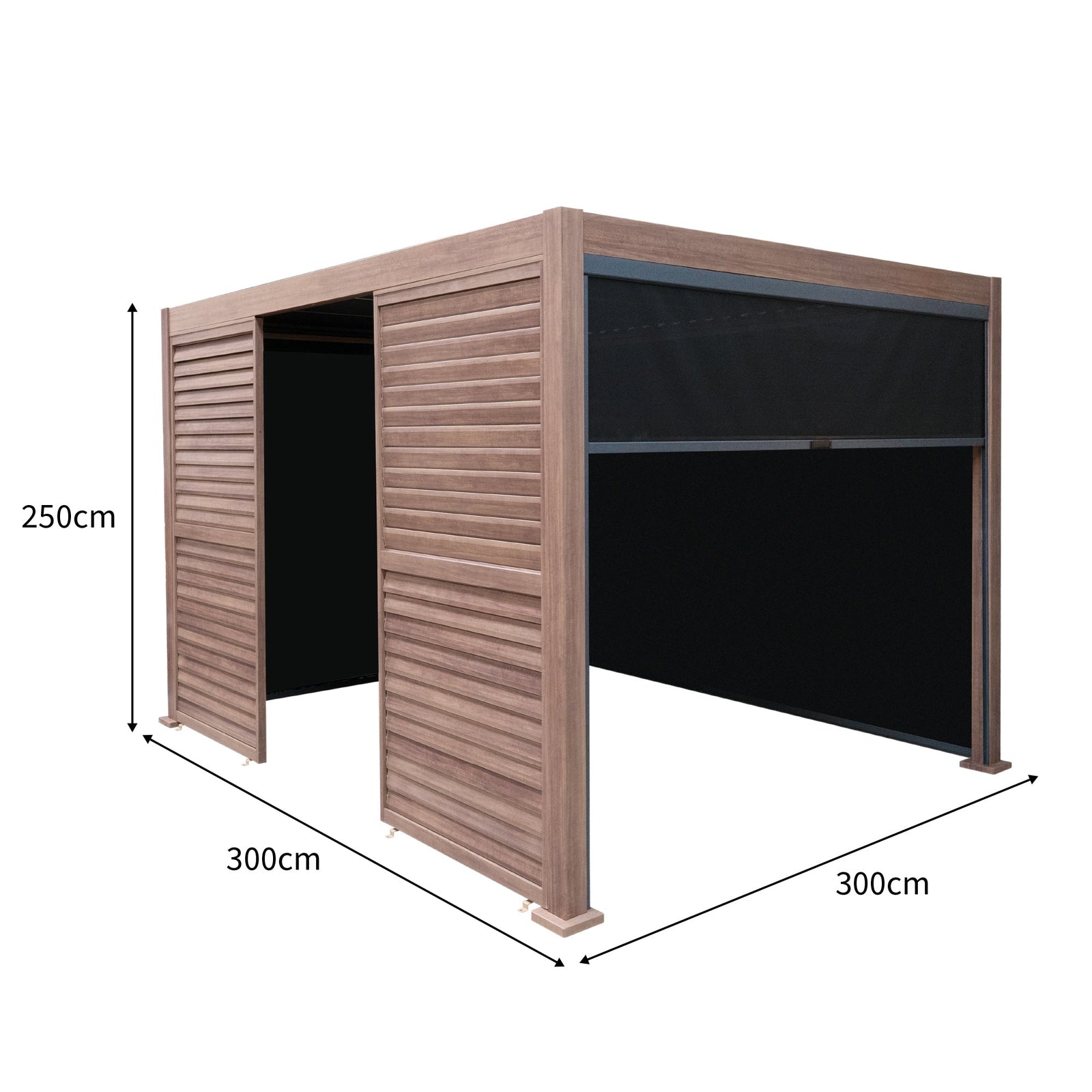 Wood Effect Aluminium Pergola With Blinds & 2 Louvre Panels | 3m x 3m | Brown