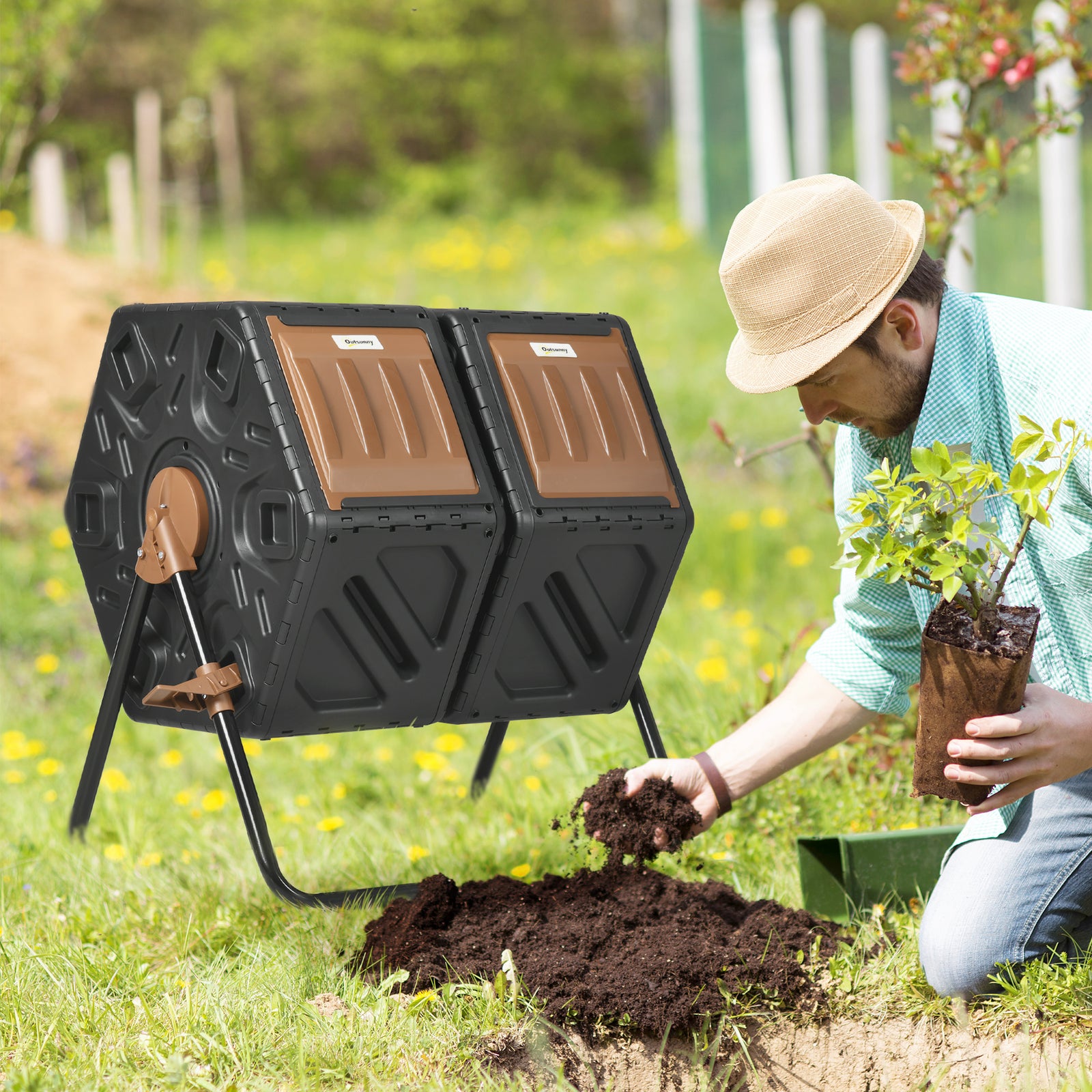 Dual Chamber Compost Bin, 130l, Dark Brown