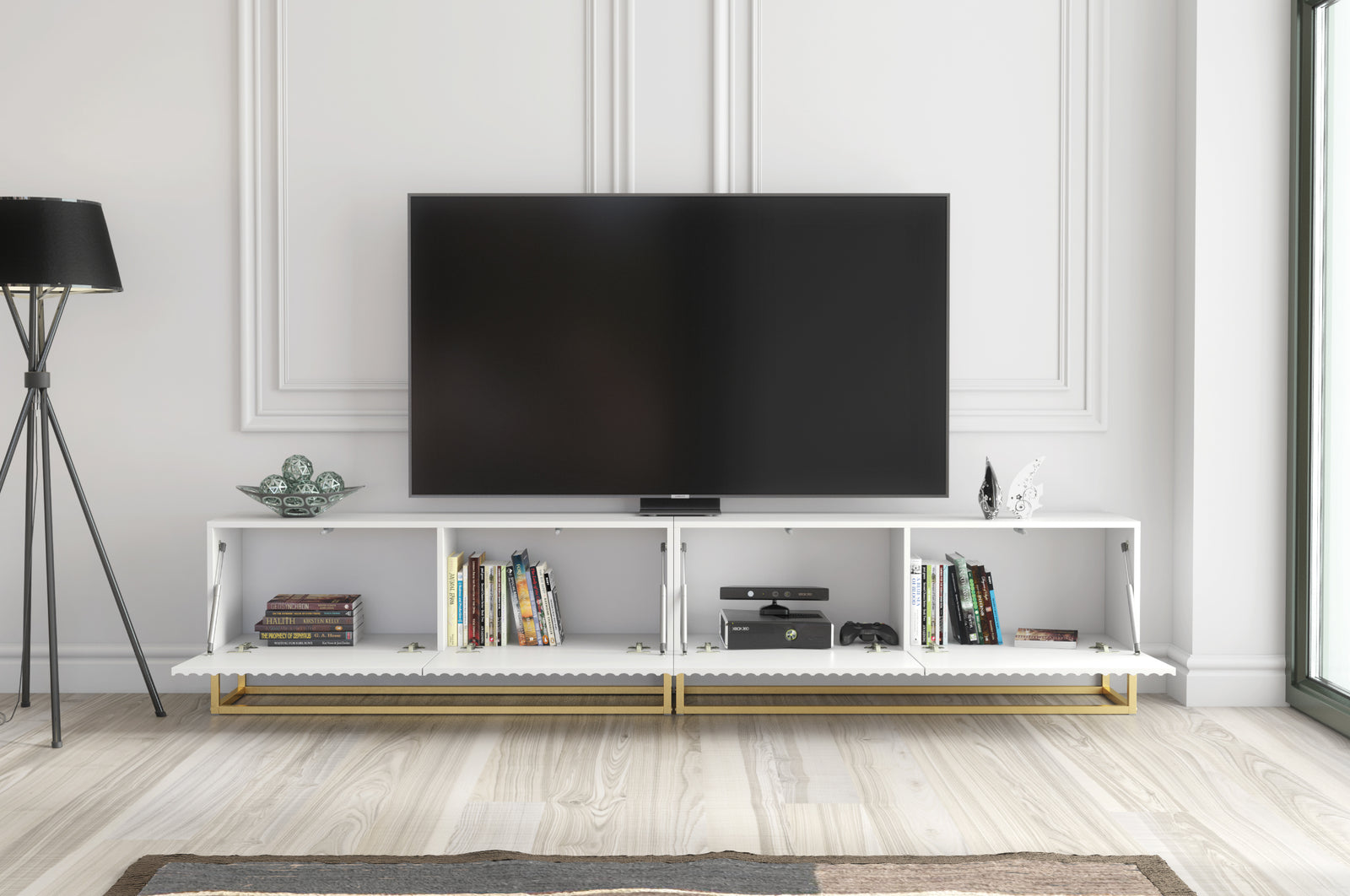 Ripple Duo Tv Unit 200cm - Fluted Design | White