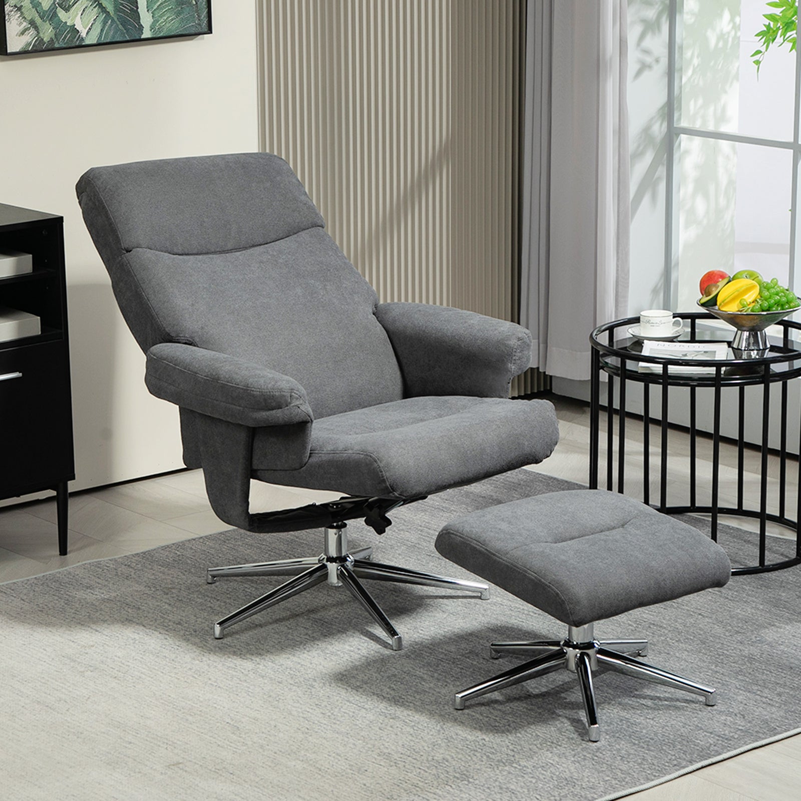 Recliner Chair With Footstool With Adjustable | Charcoal Grey