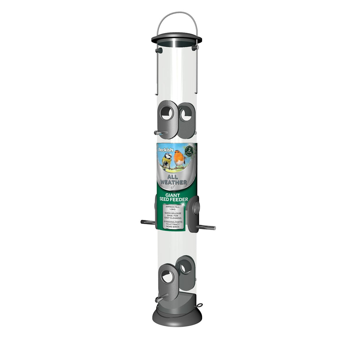 All Weather Premium Giant 6 Port Wild Bird Seed Feeder, 700g Capacity | Set of 1 | Grey