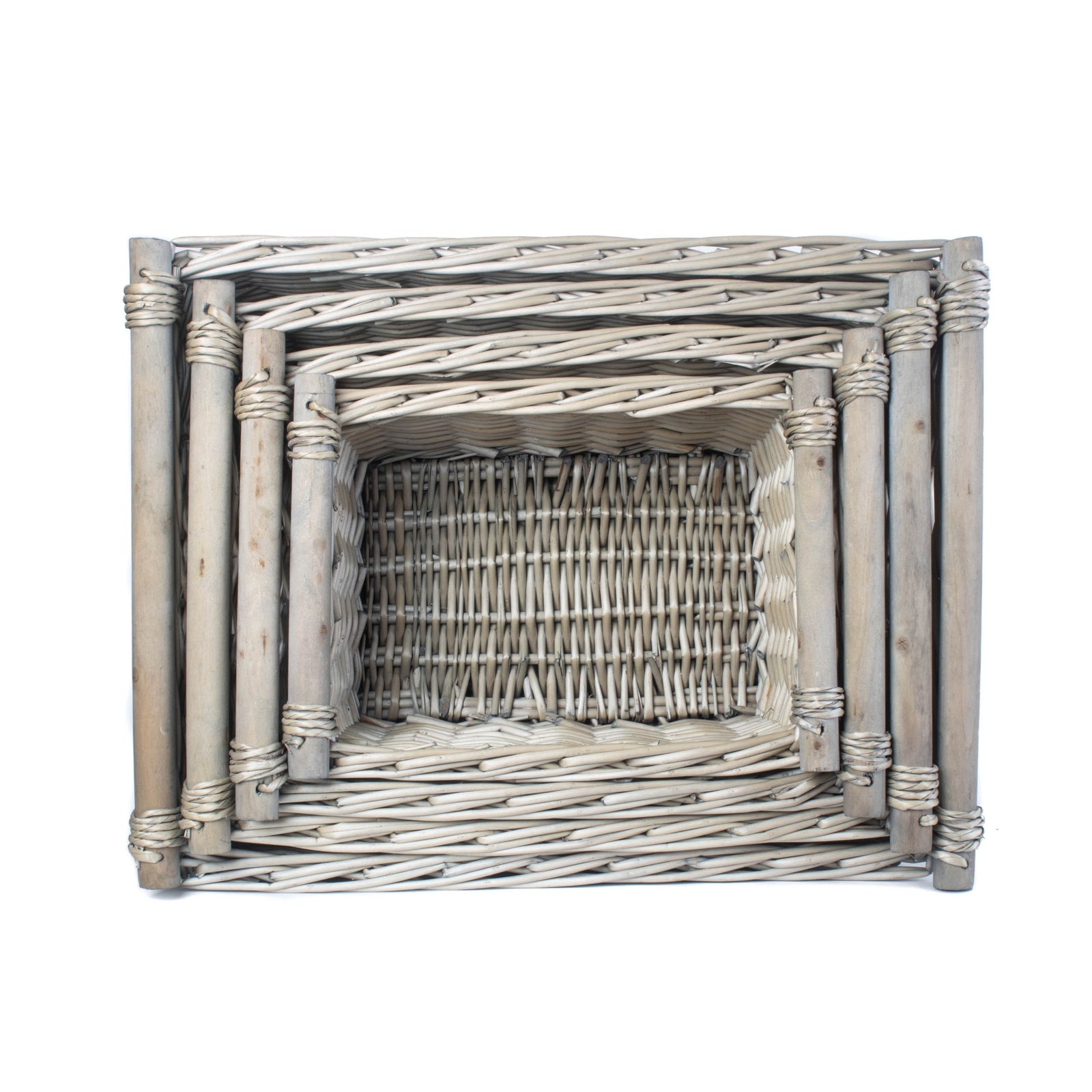 Wicker Grey Wash Wooden Handled Storage Basket | Set-of-4 | Gray