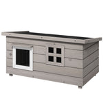 Pawhut Wooden Cat House Outdoor With Openable Top, Asphalt Roof, Window Grey