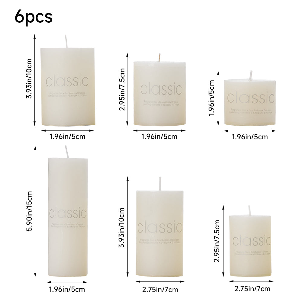 6pcs Unscented Pillar Candles Set