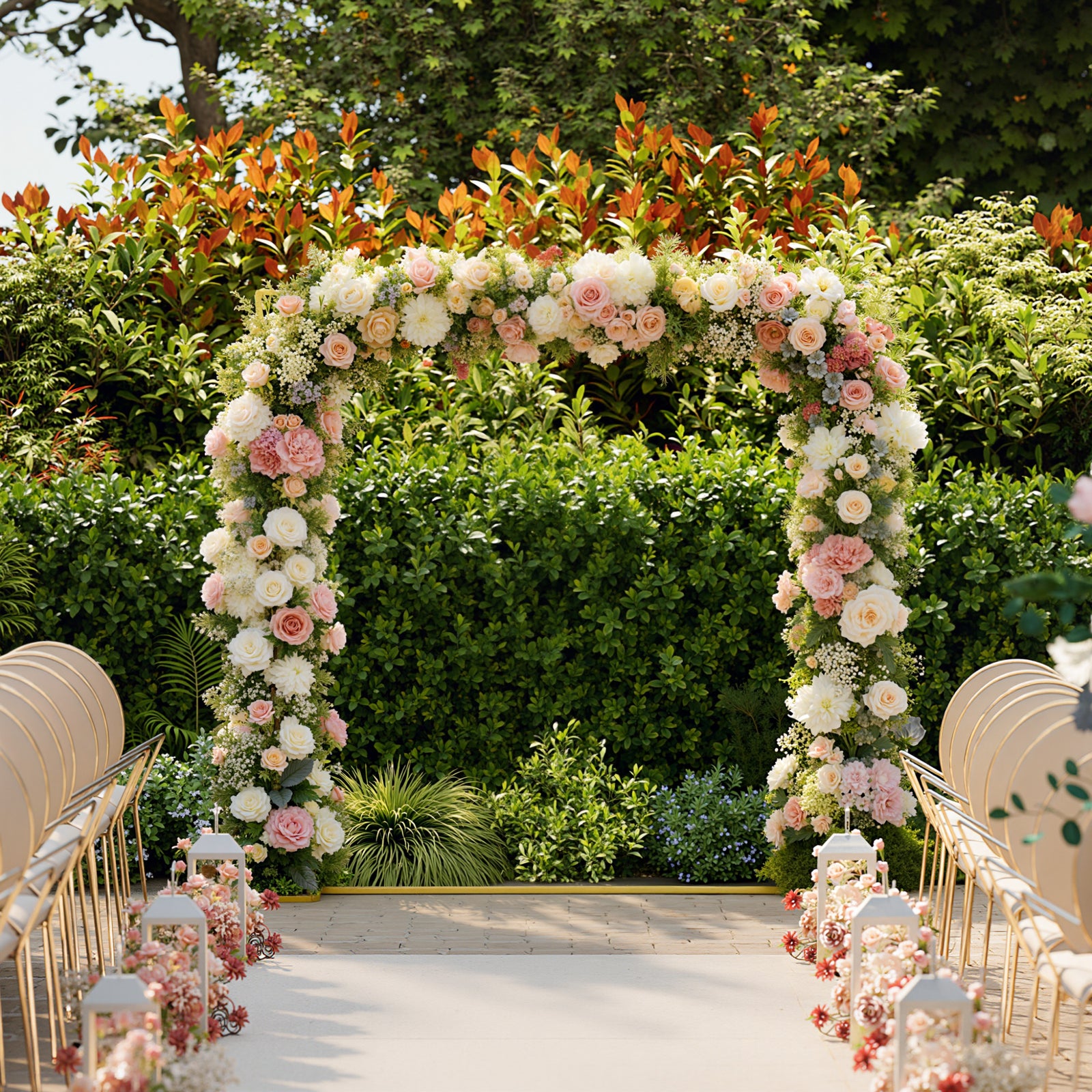 Outsunny Wedding Arch Backdrop Stand, Gold Wedding Arch With U-shaped Stakes