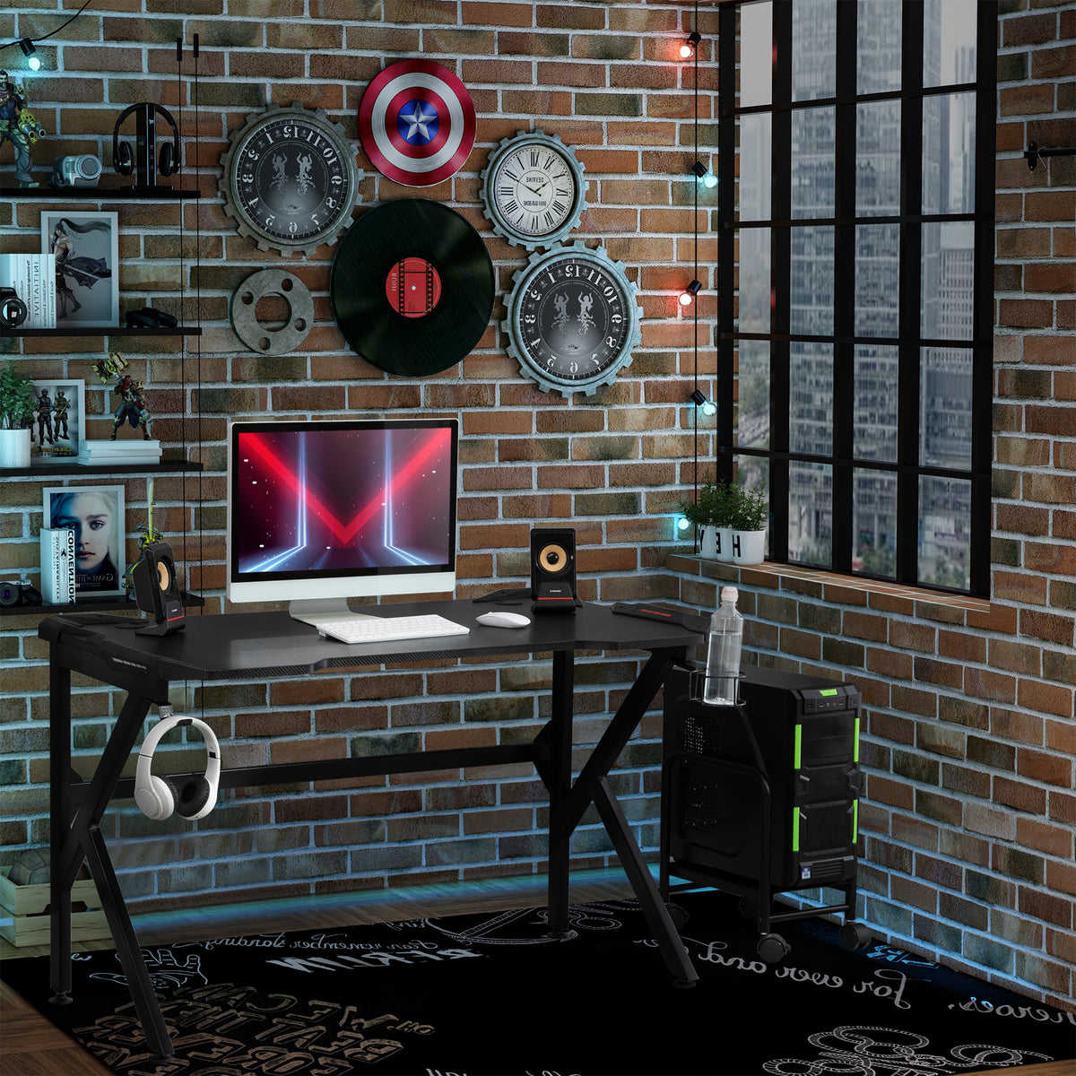 HOMCOM Spacious Gaming Desk Home Racing W/ Steel Frame Cup Headphone Holder Hook