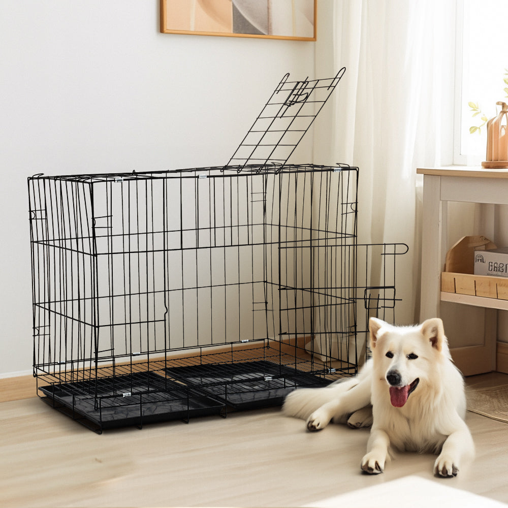 Wire Dog Crate With 2 Doors And Tray | Large | Black
