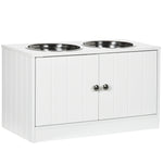 Raised Dog Bowls For Large Dogs Feeding Station W/ Stand, Storage | White