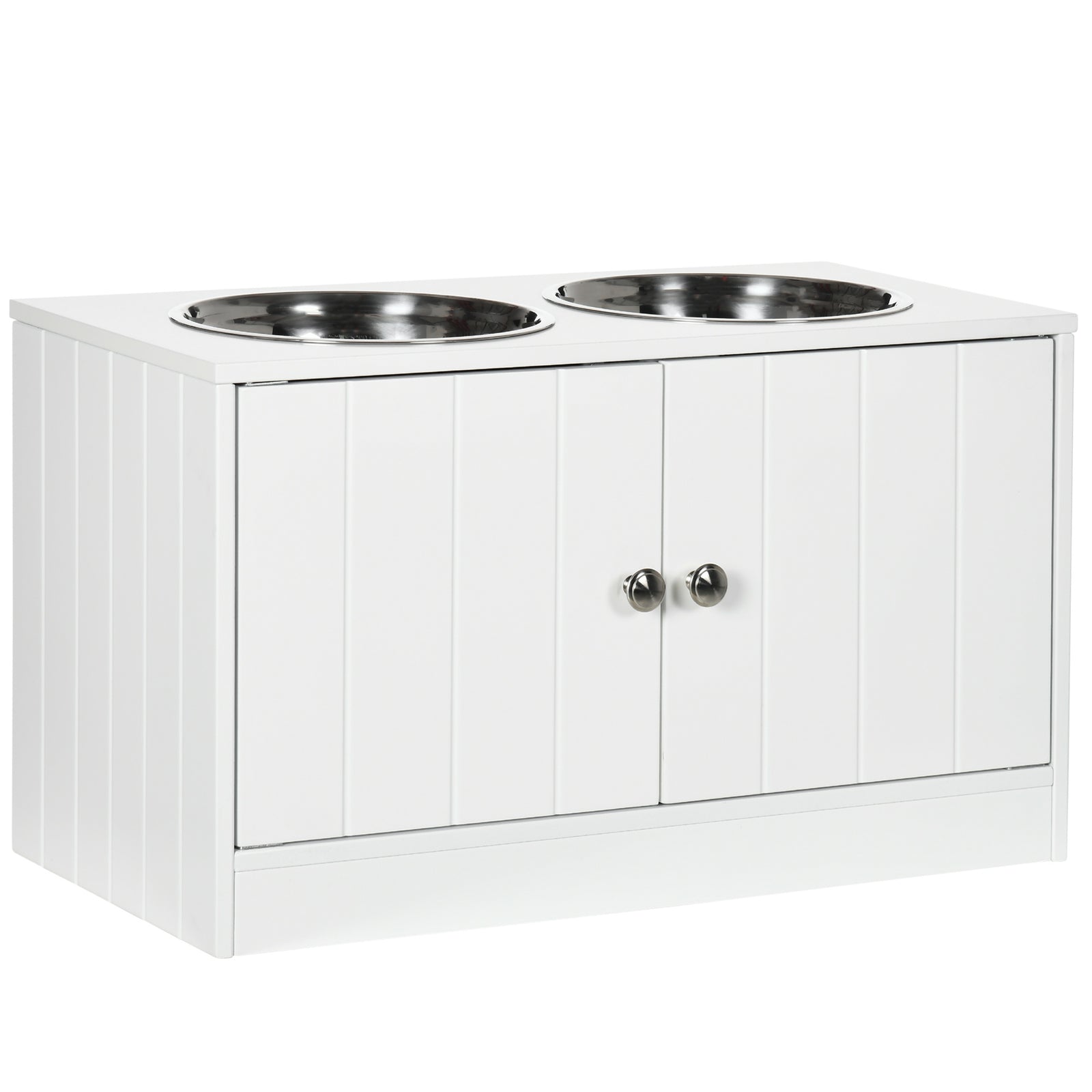 Raised Dog Bowls For Large Dogs Feeding Station W/ Stand, Storage | White