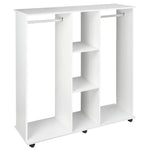 Mobile Double Open Wardrobe W/ Clothes Hanging Rail Colthing | One Size | White