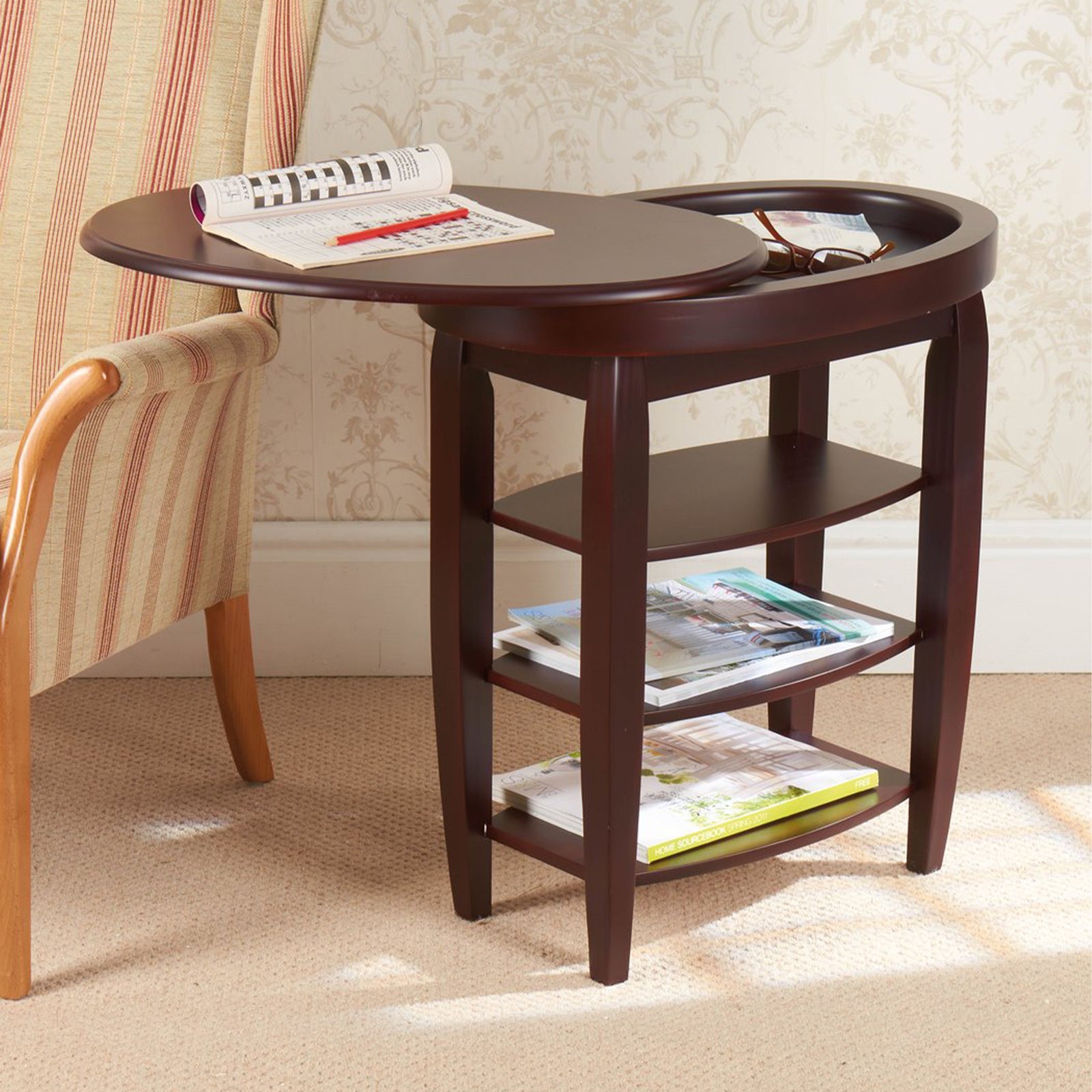 Swivel Top Side Table With Shelves Mahogany | Mahogany