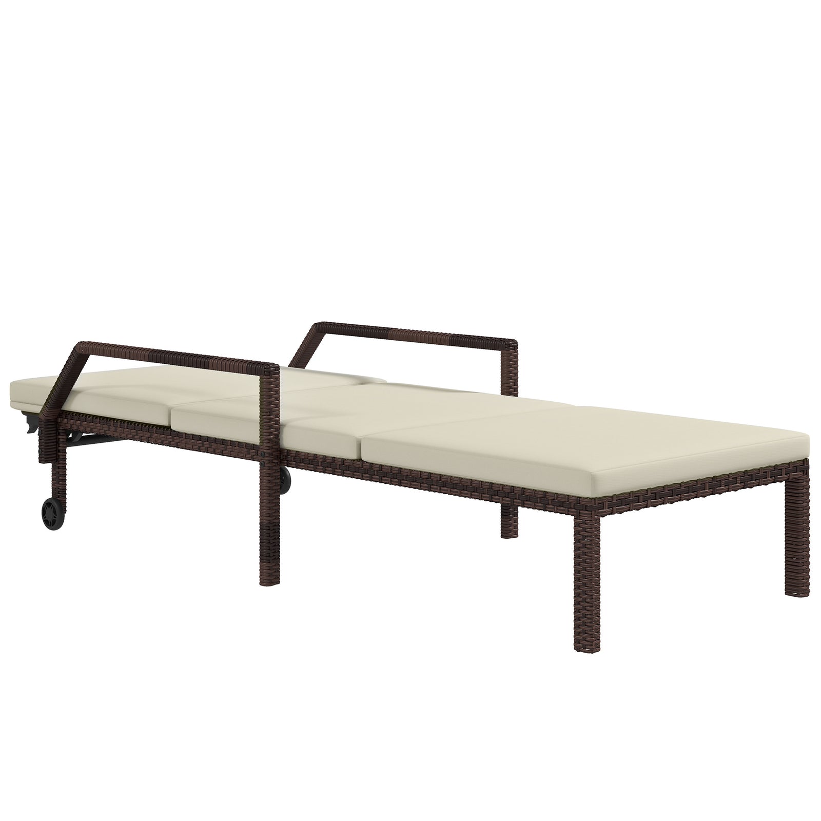 Rattan Wicker Chaise Lounger W/ Adjustable Backrest | Cream