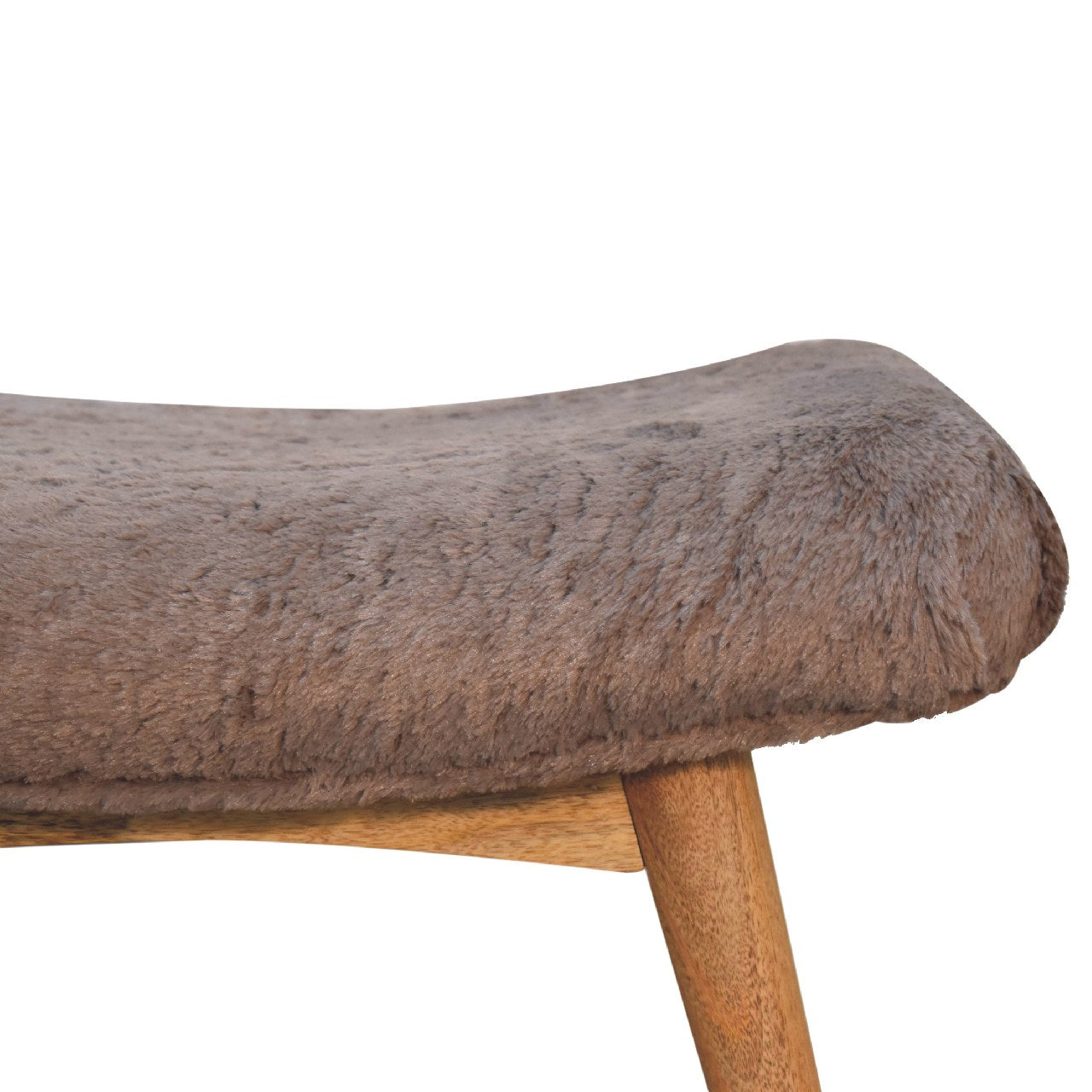 Solid Wood Mocha Faux Fur Curved Bench