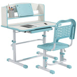 Height Adjustable Kids Desk And Chair Set, With Drawer, Bookshelf | Blue