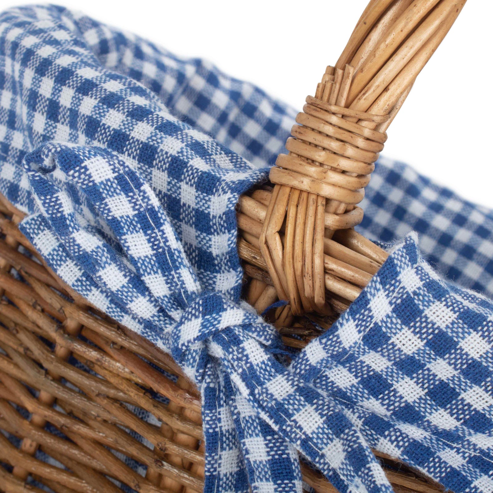 Blue Checked Lined Country Oval Wicker Shopping Basket | Large | Blue