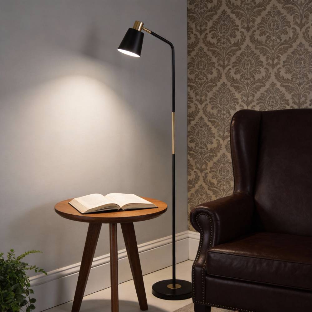 Modern Minimalist Floor Lamp With Adjustable Shade, Gold Accents，sleek Iron Design For Study | Black