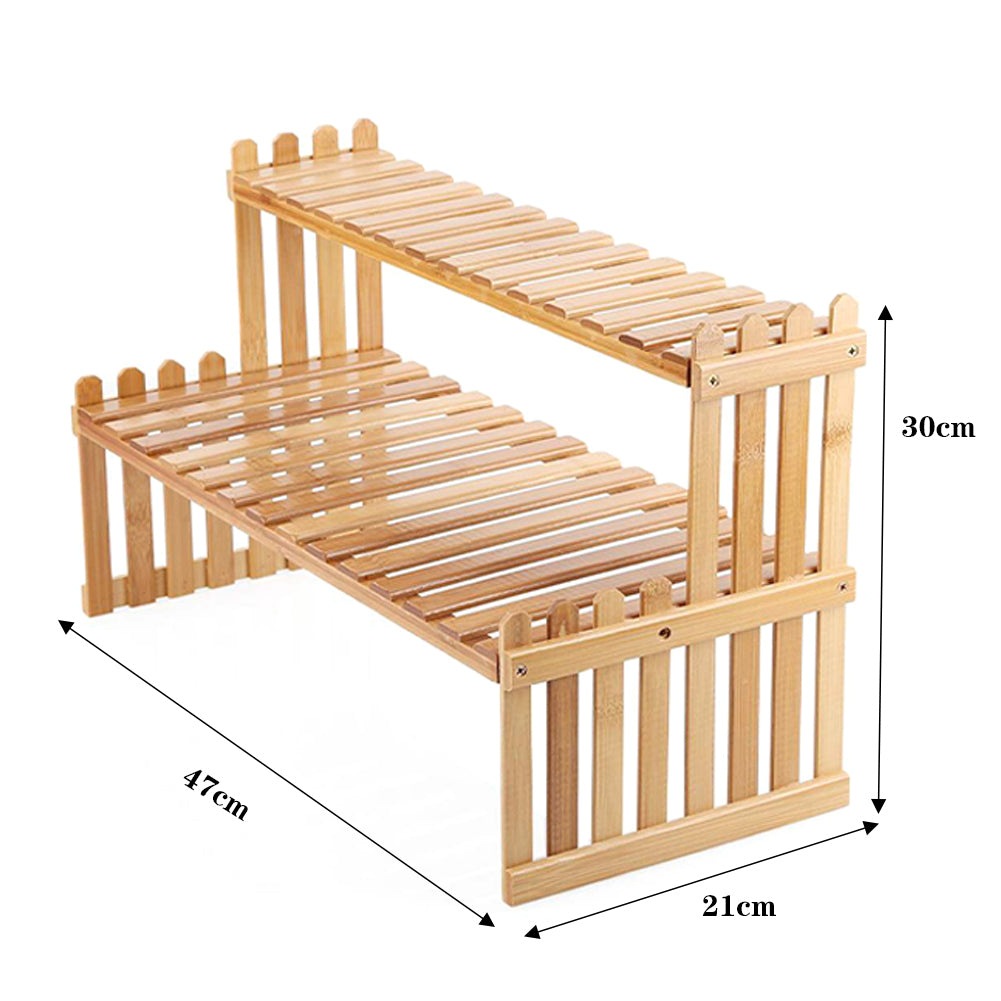 2-tier Solid Wood Compact Plant Stand Desk & Countertop Plant Display Shelf 30cm H Riser Rack