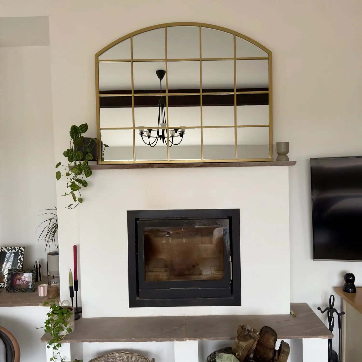 Tomi - Metal Arched Lattice Window Mirror | 95cm x 120cm | Gold