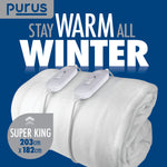 Luxury Electric Blanket Fully Fitted Heated Bed Underblanket Polyester Detachable Control 3 Heat Settings | Super King | White