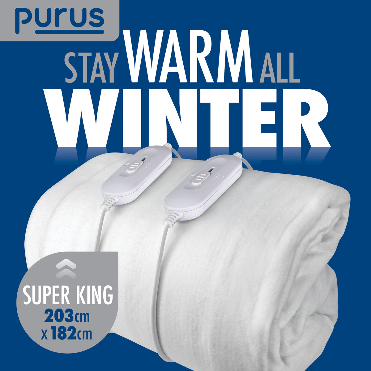 Luxury Electric Blanket Fully Fitted Heated Bed Underblanket Polyester Detachable Control 3 Heat Settings | Super King | White