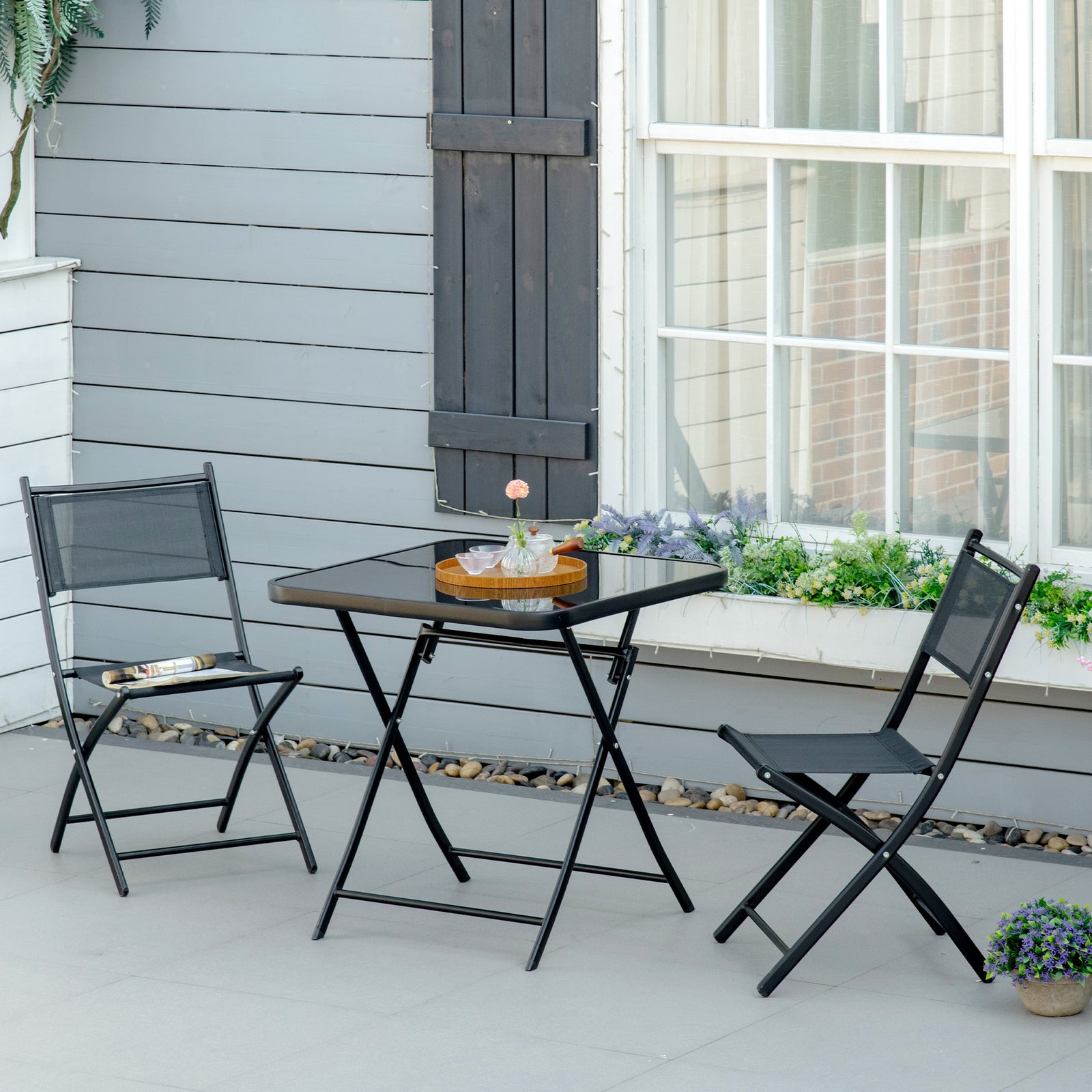 3pcs Garden Bistro Set Folding Table 2 Chairs