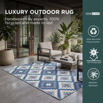 Luxury Outdoor Rug Waterproof Reversible For Garden Patio 100% Recycled, Blue Mia Aztec | 120cm x 180cm | Blue