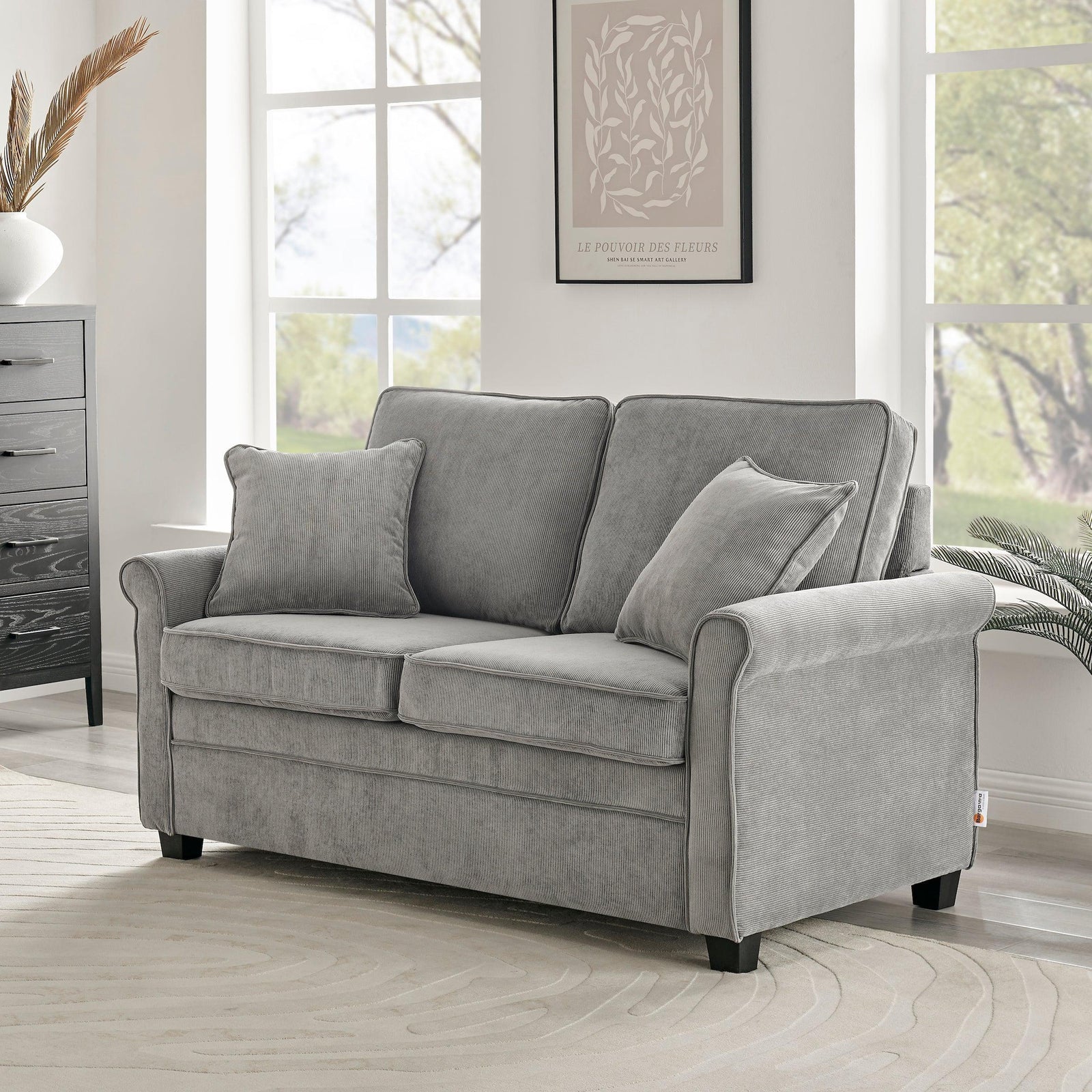 Corduroy Fold Out Mattress Sofa Bed - 2 Seater | Grey
