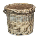 Wicker Rope Handled Antique Wash Round Log Basket | Small | Brown