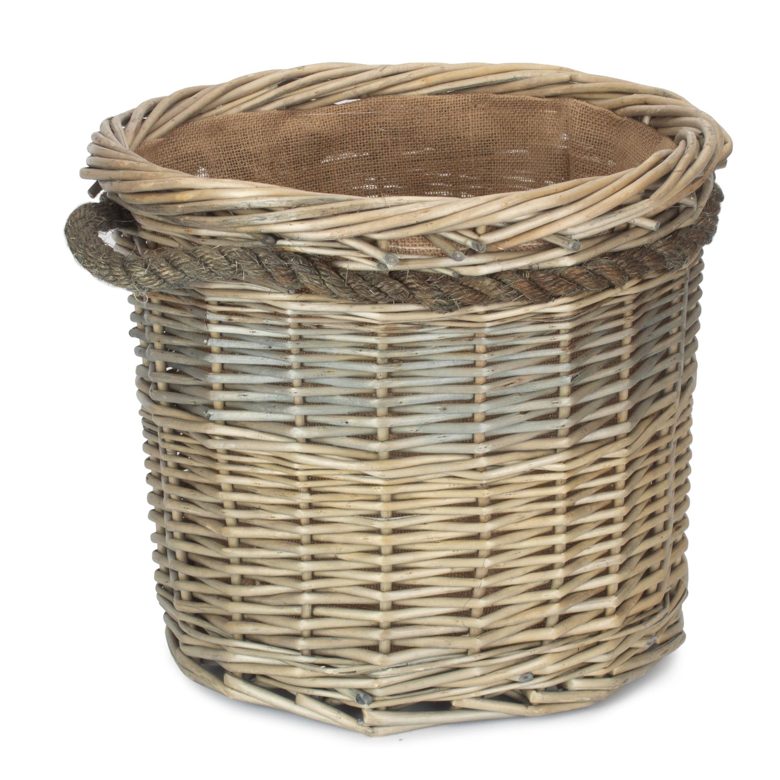 Wicker Rope Handled Antique Wash Round Log Basket | Small | Brown