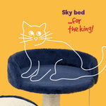 Cat Bed With Sisal Scratch Post Navy Carpeted Pet Resting Bed | One Size | Navy Blue